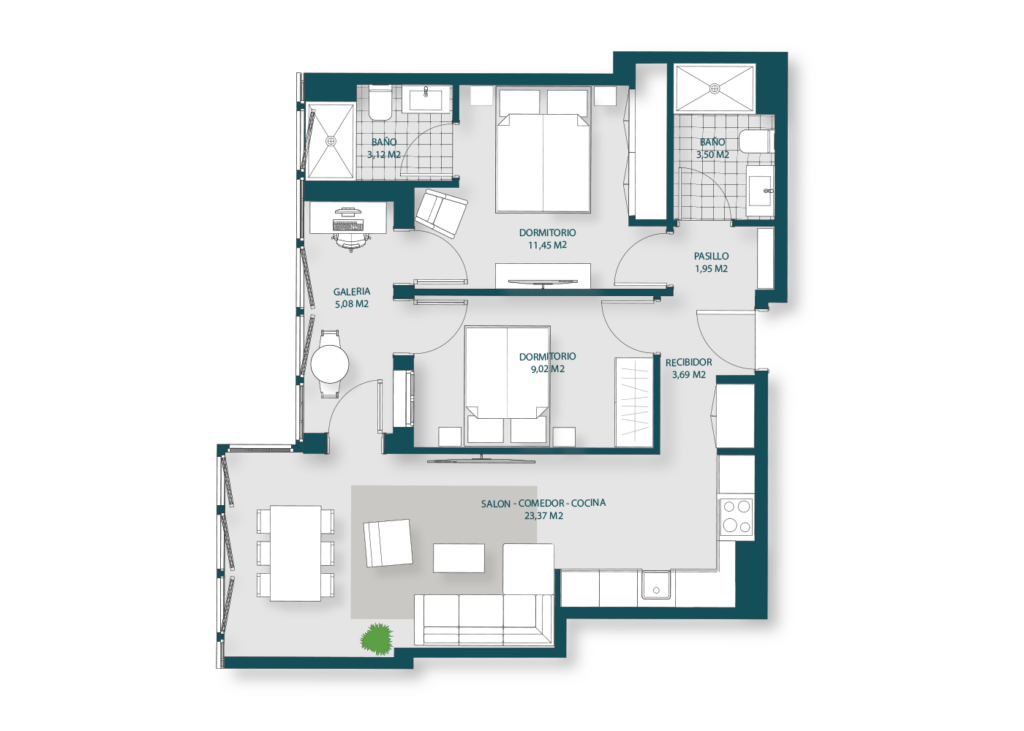 Edificio Séliva. Plano vivienda 1E